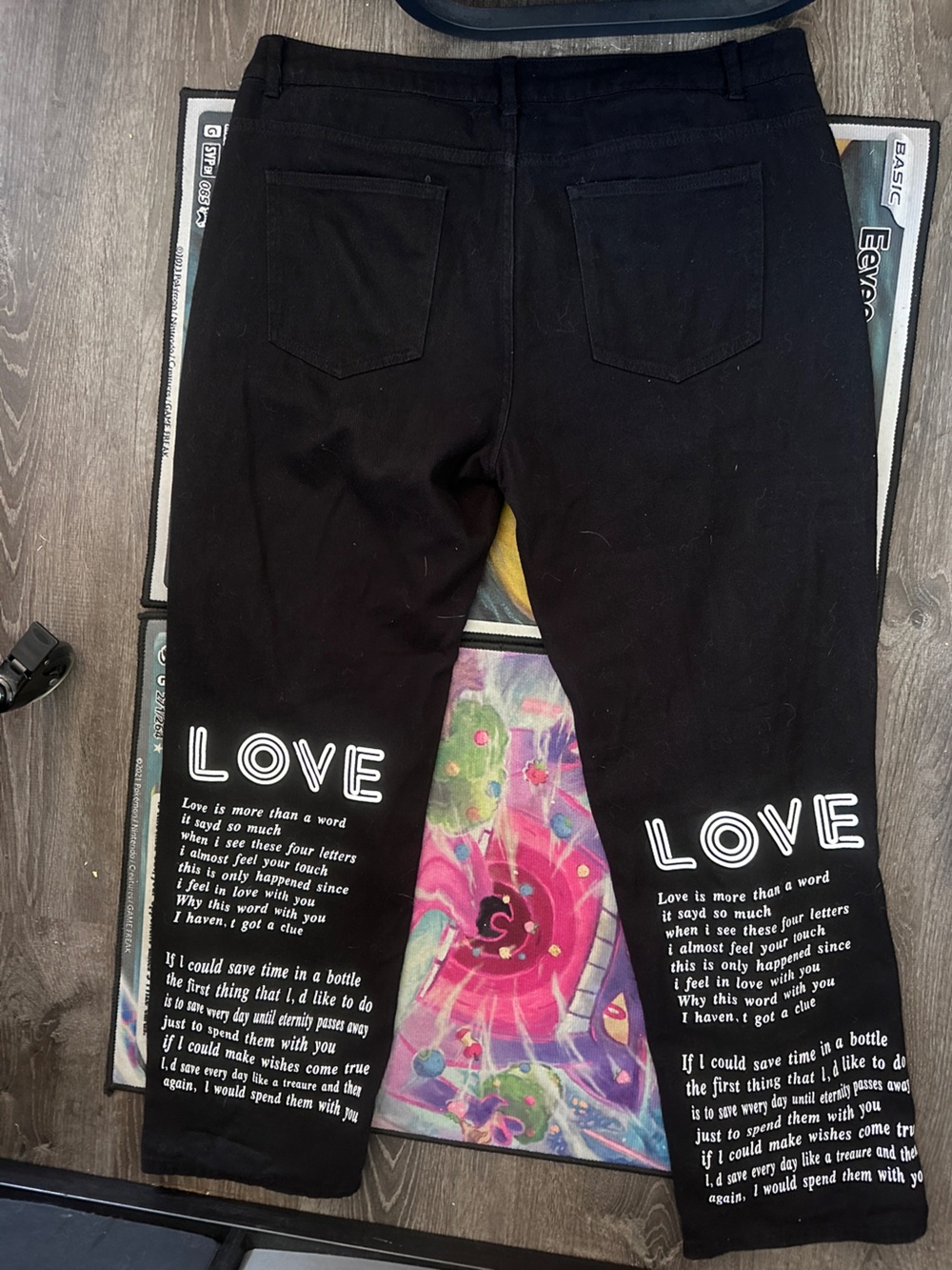 Hio Hop Style Black Jeans with White 'LOVE' Graphic